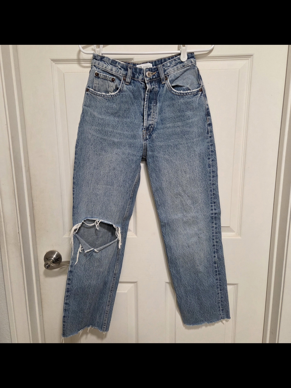 Zara Light Blue Distressed Waist Jeans